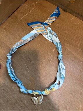 *NEW* Butterfly Charm Scarf Necklace in Light Blue and Yellow